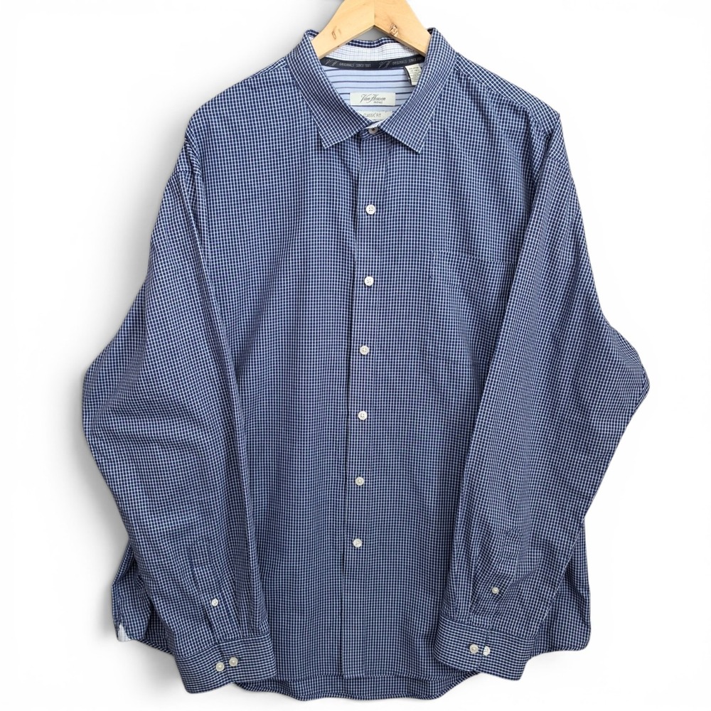 Van Heusen Dress Shirt Mens‎ XXL 18-18.5 Blue Check Button Classic Fit Career